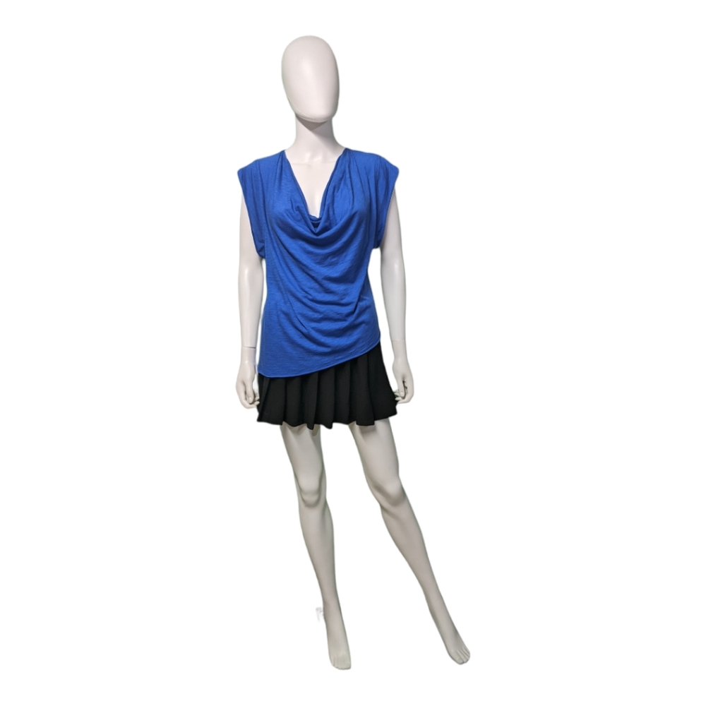 Elan Cowl Neck Cap Sleeve Tee Blue S